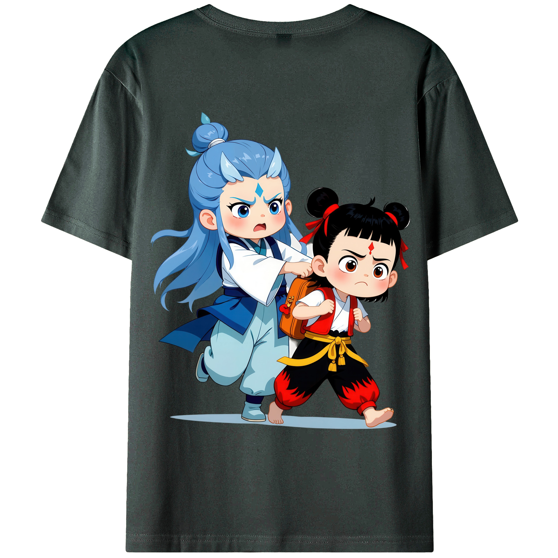 （画像用） Ne Zha 2 ナタ 魔童の大暴れ 綿100％ メンズ半袖Tシャツ（バックプリント） 通気性